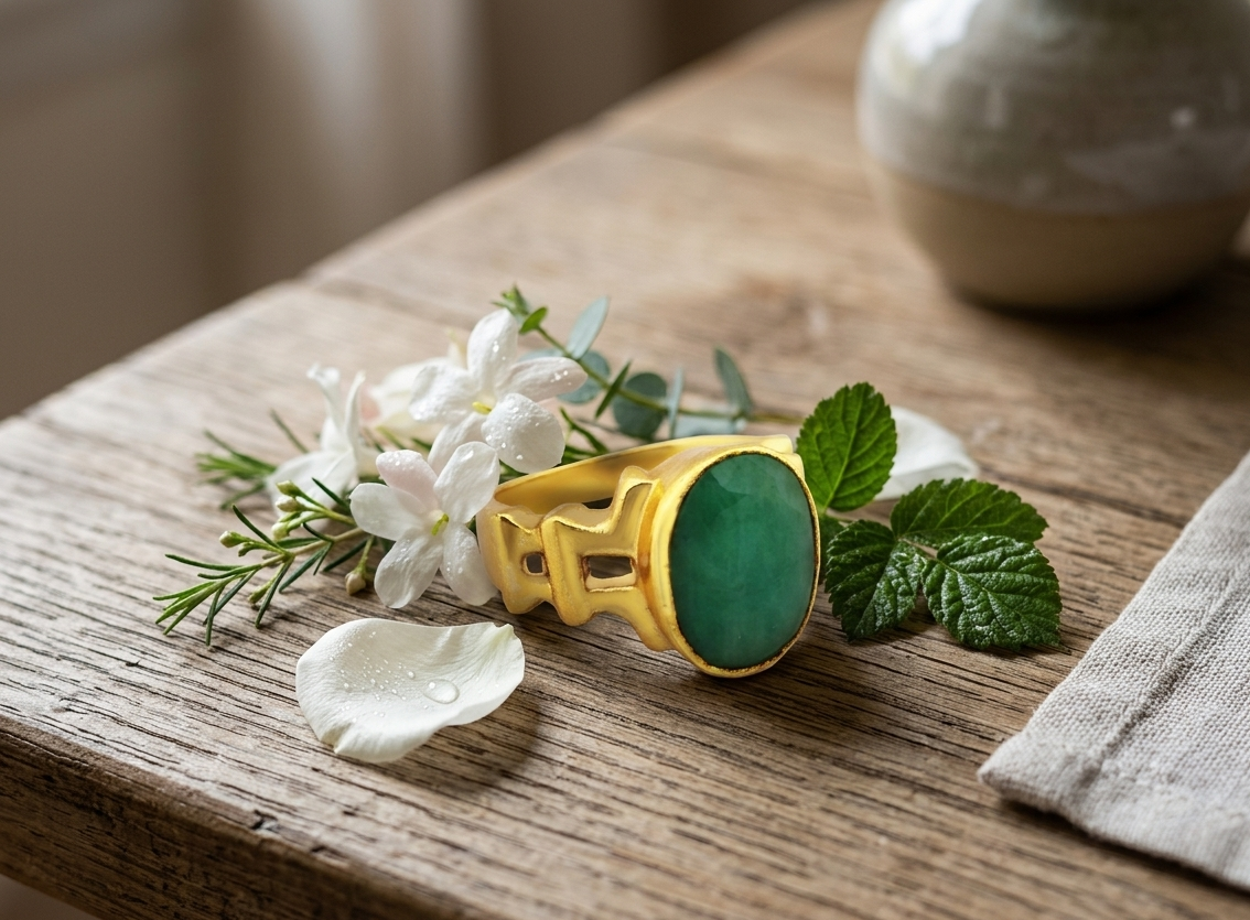 Natural and certified emerald (panna) panchdhatu adjustable ring