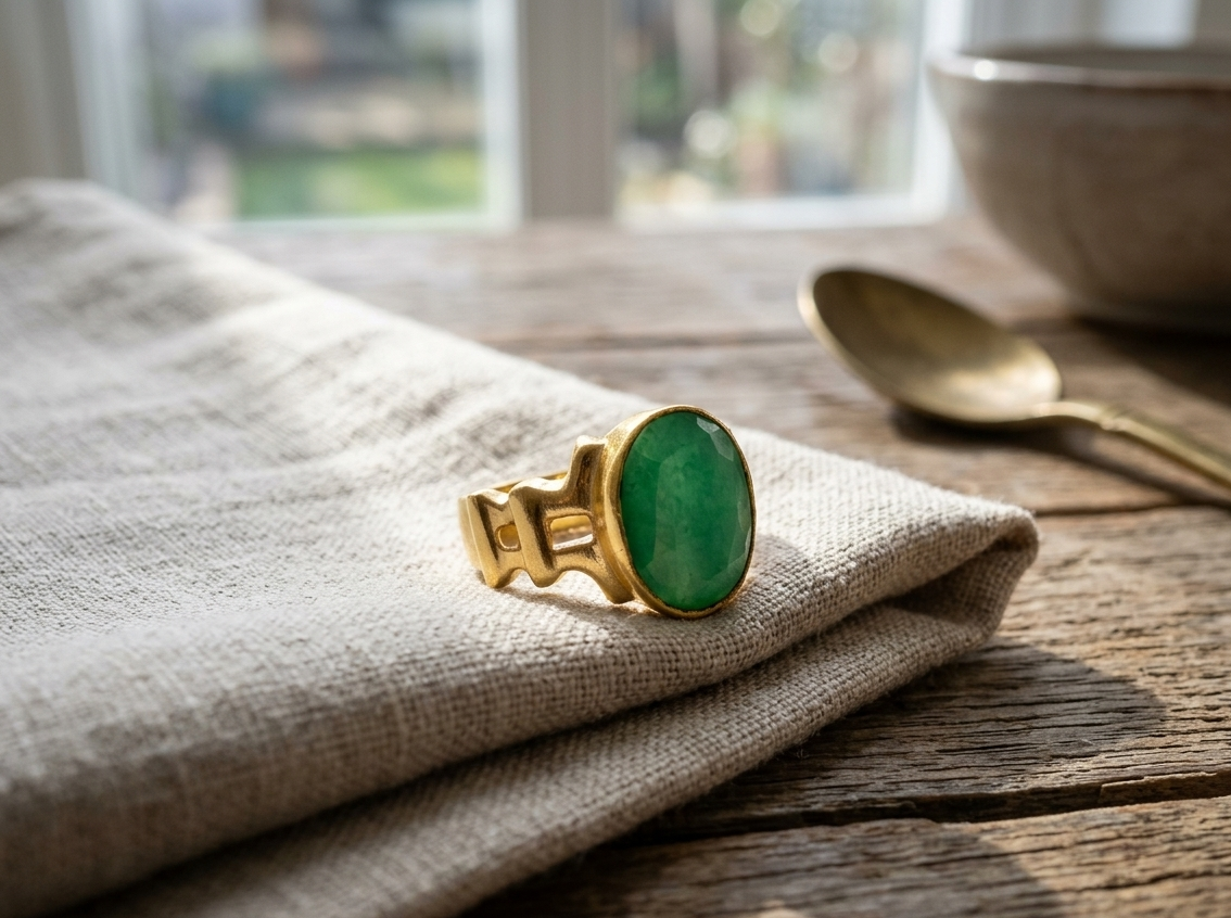 Natural and certified emerald (panna) panchdhatu adjustable ring - Image 3