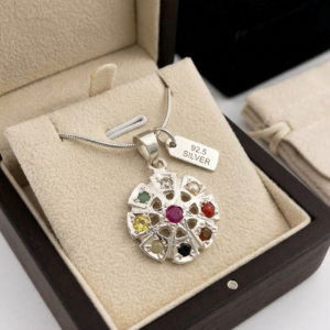 Alternative view of Natural and top quality stones navratan 92.5 pure silver pendent
