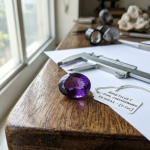 Alternative view of Natural and certified amethyst oval shape stone