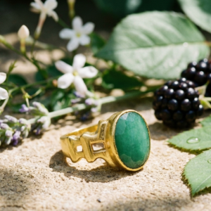 Alternative view of Natural and certified emerald (panna) panchdhatu adjustable ring
