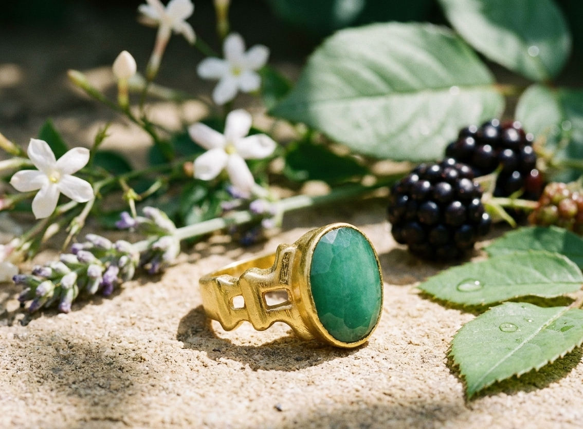 Natural and certified emerald (panna) panchdhatu adjustable ring - Image 2