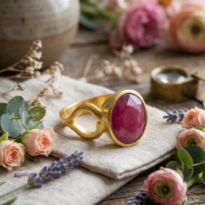 Alternative view of Natural and certified ruby (manik) panchdhatu adjustable ring