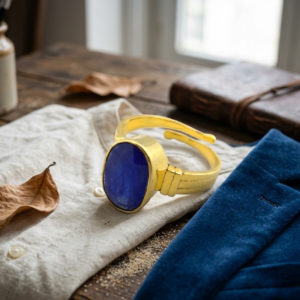 Natural and certified blue sapphire (neelam) panchdhatu adjustable ring