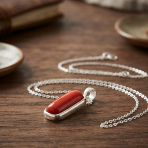 Natural and good quality coral (moonga) stone silver plated pendent