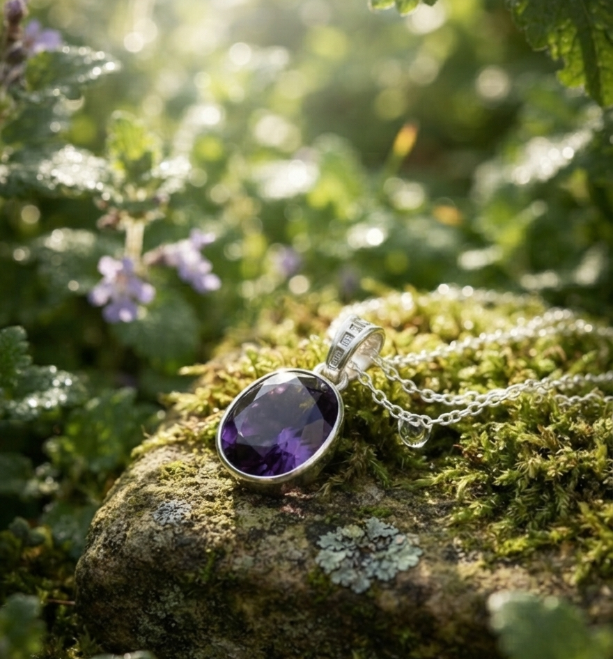 Natural amethyst stone silver plated pendent - Image 6