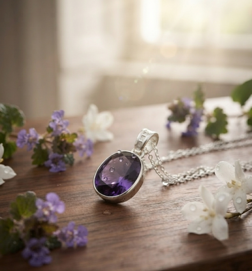 Natural amethyst stone silver plated pendent - Image 5