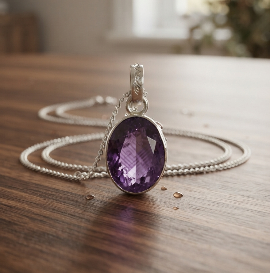 Natural amethyst stone silver plated pendent