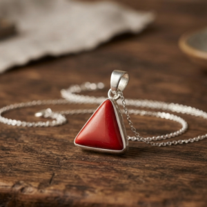 Natural and quality trikon coral (moonga) silver plated pendent