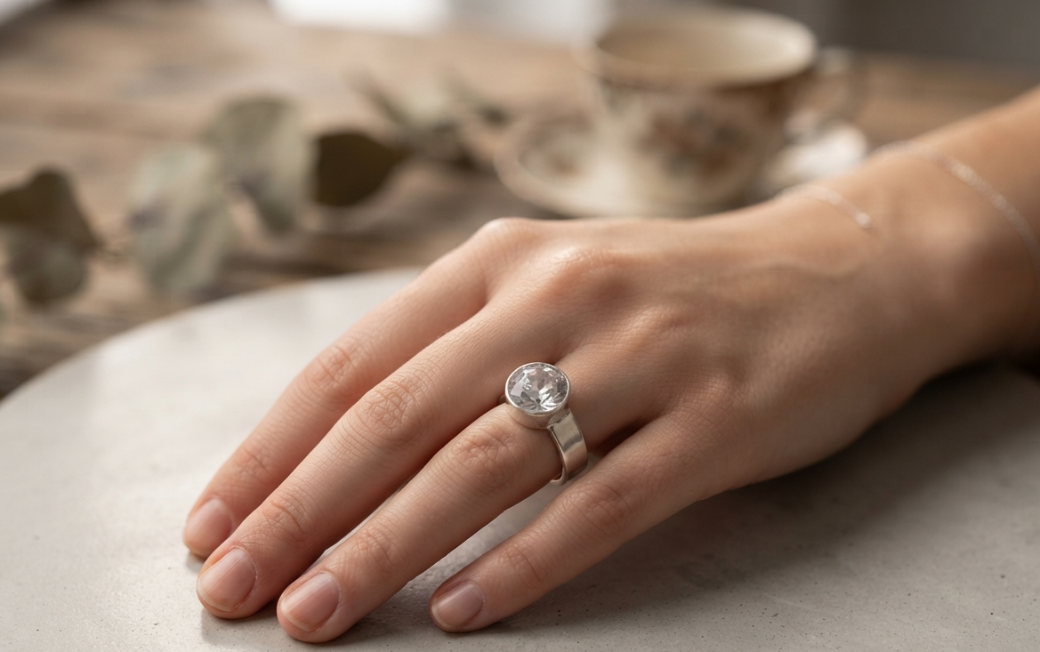 Natural and good quality american diamond (zircon) silver plated adjustable ring. - Image 5