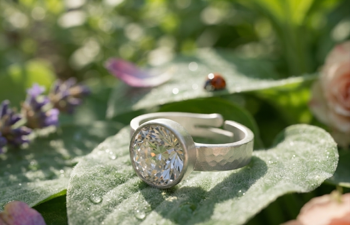 Natural and good quality american diamond (zircon) silver plated adjustable ring. - Image 4