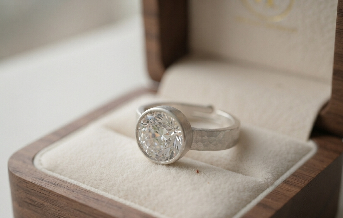 Natural and good quality american diamond (zircon) silver plated adjustable ring. - Image 3