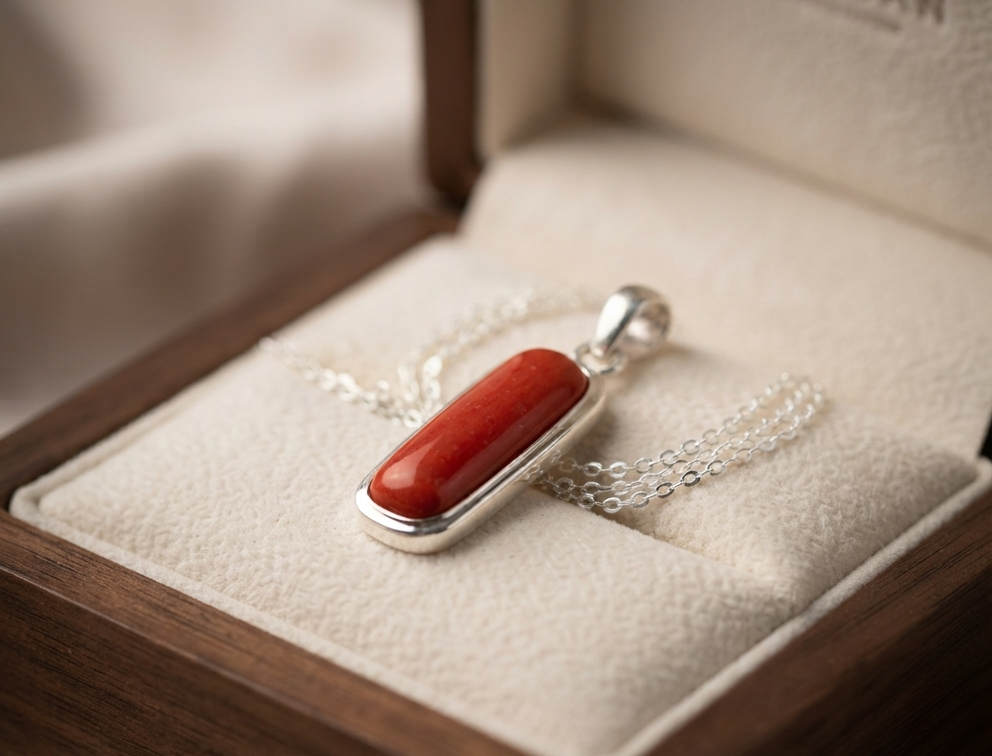 Natural and good quality coral (moonga) stone silver plated pendent - Image 3