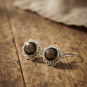 Fancy and attractive brown zircon silver plated earrings.