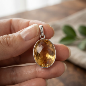 Natural and certified citrine silver plated pendent