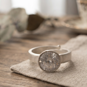 Natural and good quality american diamond (zircon) silver plated adjustable ring.