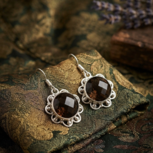 Alternative view of Fancy and attractive brown zircon silver plated earrings.