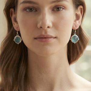 Alternative view of Fancy and attractive blue zircon silver plated earrings.