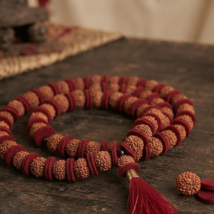 Alternative view of Natural and certified 3 mukhi 108 beads rudraksha mala