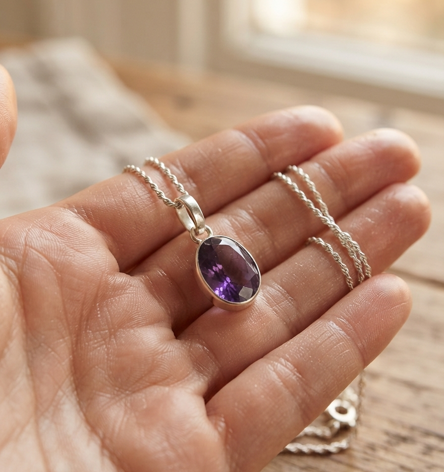 Natural amethyst stone silver plated pendent - Image 3