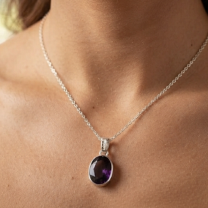 Alternative view of Natural amethyst stone silver plated pendent