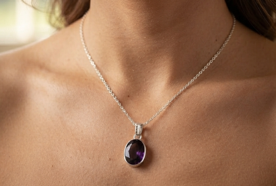 Natural amethyst stone silver plated pendent - Image 2