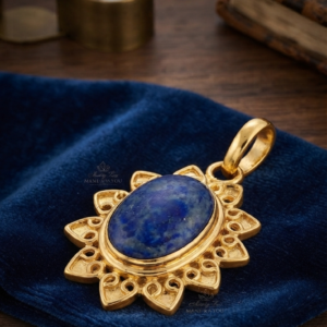 Alternative view of Natural and certified lapis lazuli stone panchdhatu designer pendent