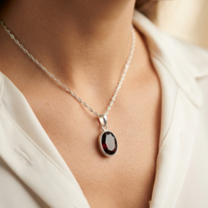 Alternative view of Natural and certified Gomed (Hessonite) silver-plated pendant