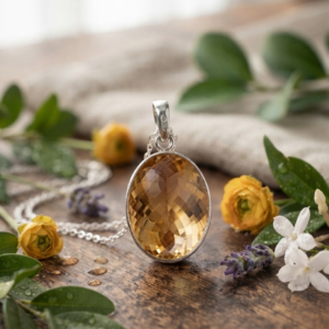 Alternative view of Natural and certified citrine silver plated pendent