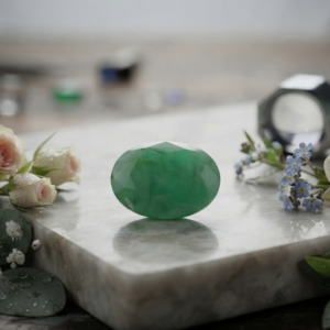 Alternative view of Natural and certified emerald (panna) 5.25 to 8.25 ratti oval shape stone