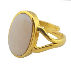 Alternative view of Natural and good quality white opal panchdhatu adjustable ring