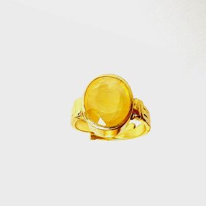Alternative view of Natural and certified yellow sapphire (pukhraj) gold plated adjustable ring