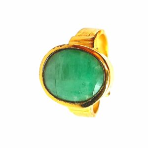 Natural and certified emerald (panna) gold plated adjustable ring