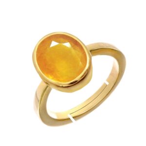 Natural and certified yellow sapphire (pukhraj) panchdhatu adjustable ring
