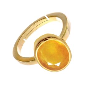 Alternative view of Natural and certified yellow sapphire (pukhraj) panchdhatu adjustable ring