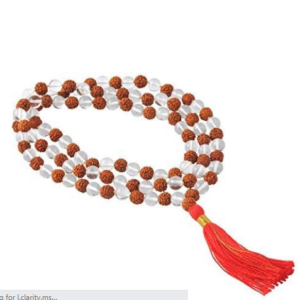 Natural Rudraksha & Clear Quartz Prayer Beads