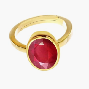 Alternative view of Natural and certified ruby (manik) gold plated adjustable ring