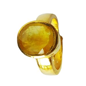 Natural and certified 5.25 to 6.25 ratti yellow sapphire gold plated adjustable ring