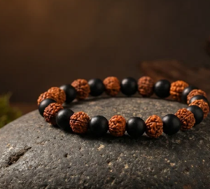 Karungali Rudraksha Bracelet - Natural Ebony Wood & 5 Mukhi Rudraksha Beads