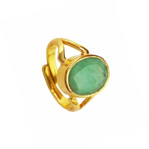 Alternative view of Natural and certified 5.25 to 6.25 ratti emerald gold plated adjustable ring