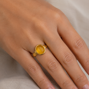 Natural and certified yellow sapphire (pukhraj) gold plated adjustable ring
