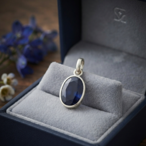 Alternative view of Natural and certified blue sapphire (neelam) 5.25 to 7.25 ratti 92.5 silver pendent