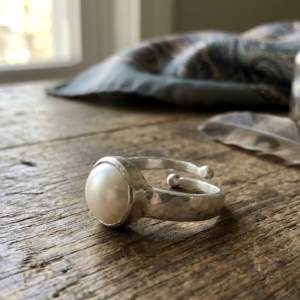 Natural and certified pearl (moti) silver plated adjustable ring