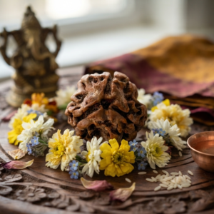 Alternative view of Natural and certified good quality 3 mukhi rudraksha stone