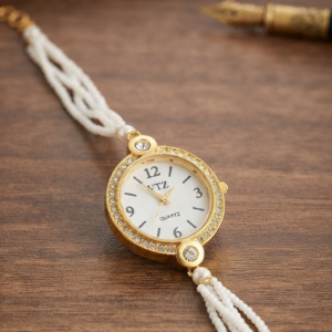 Traditional & Elegant Quartz Watch with White Seed Pearl Band