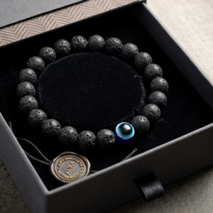 Alternative view of Natural and good quality Black Lava Stone & Evil Eye Protection Bead Bracelet