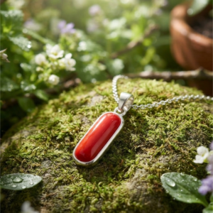 Alternative view of Natural and certified coral (moonga) 92.5 silver pendent