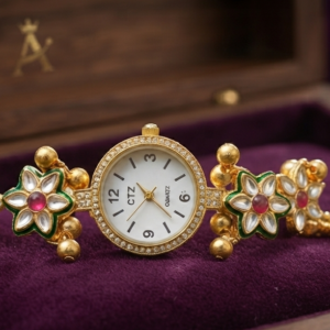 Alternative view of Kashmiri Style Gold-Plated Kundan Meenakari Bracelet Watch for Women