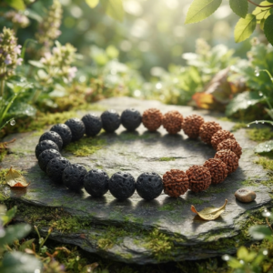 Alternative view of Natural and good quality lava and rudraksha beads bracelet