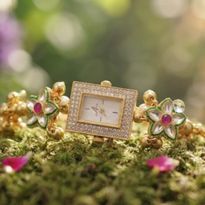 Traditional Kundan & Stone-Studded Ethnic Bracelet Watch with Ghungroo Accents